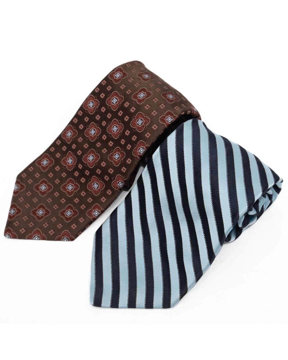 2 Ike Behar Designer Brown Blue Striped 100% Silk Neckties